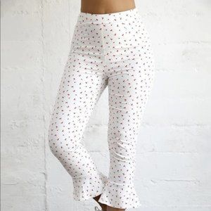 Tiger Mist White Cherry Print Cropped Flare Highwaisted Pants